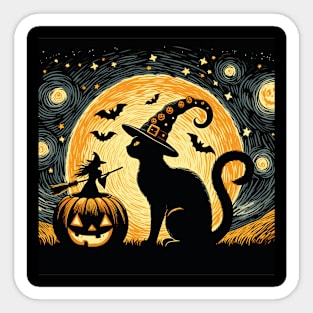 Halloween Van Gogh Starry Night Cat Sticker